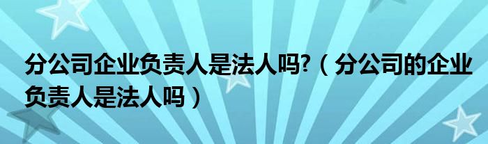 分公司企业负责人是法人吗?（分公司的企业负责人是法人吗）