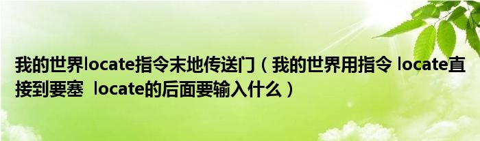 我的世界locate指令末地传送门（我的世界用指令 locate直接到要塞  locate的后面要输入什么）