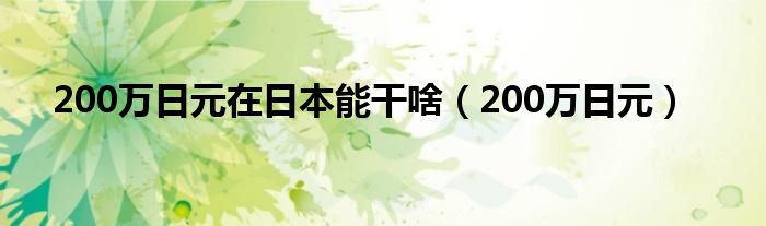 200万日元在日本能干啥（200万日元）