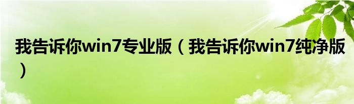 我告诉你win7专业版（我告诉你win7纯净版）