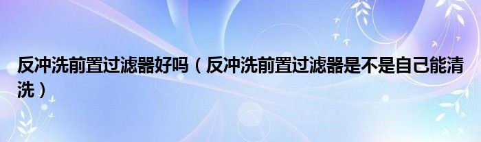 反冲洗前置过滤器好吗（反冲洗前置过滤器是不是自己能清洗）