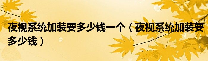 夜视系统加装要多少钱一个（夜视系统加装要多少钱）