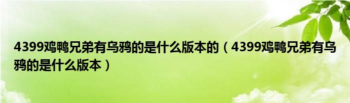 4399鸡鸭兄弟有乌鸦的是什么版本的（4399鸡鸭兄弟有乌鸦的是什么版本）