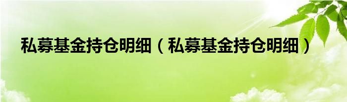 私募基金持仓明细（私募基金持仓明细）