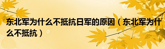 东北军为什么不抵抗日军的原因（东北军为什么不抵抗）