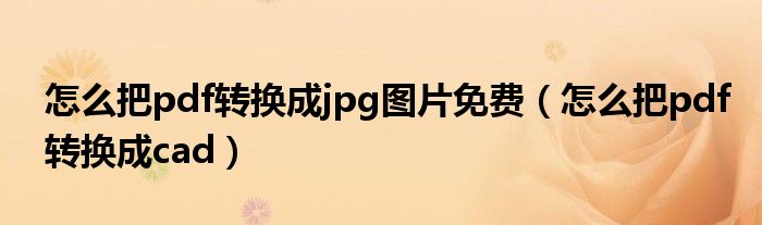 怎么把pdf转换成jpg图片免费（怎么把pdf转换成cad）