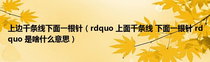 上边千条线下面一根针（rdquo 上面千条线 下面一根针 rdquo 是啥什么意思）