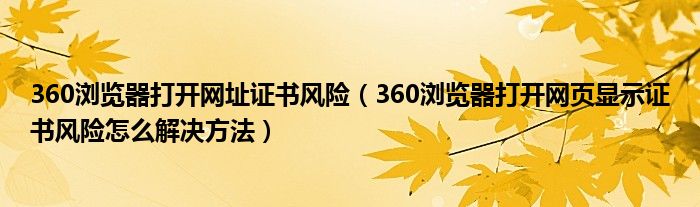 360浏览器打开网址证书风险（360浏览器打开网页显示证书风险怎么解决方法）