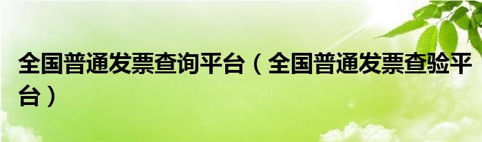 全国普通发票查询平台（全国普通发票查验平台）