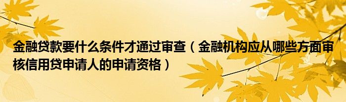 金融贷款要什么条件才通过审查（金融机构应从哪些方面审核信用贷申请人的申请资格）