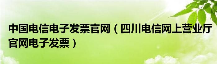 中国电信电子发票官网（四川电信网上营业厅官网电子发票）