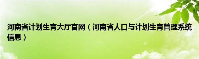 河南省计划生育大厅官网（河南省人口与计划生育管理系统信息）