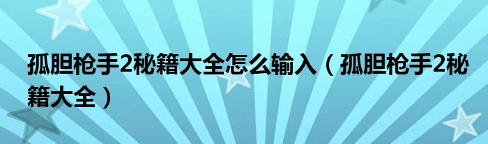 孤胆枪手2秘籍大全怎么输入（孤胆枪手2秘籍大全）