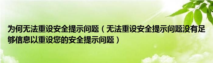 为何无法重设安全提示问题（无法重设安全提示问题没有足够信息以重设您的安全提示问题）