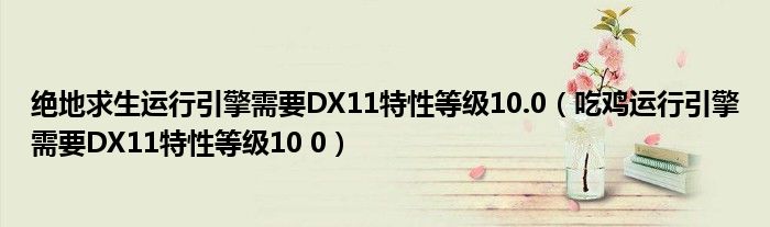 绝地求生运行引擎需要DX11特性等级10.0（吃鸡运行引擎需要DX11特性等级10 0）