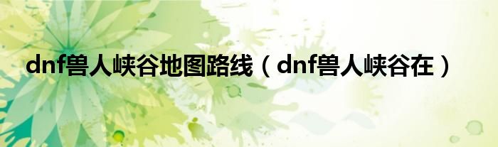 dnf兽人峡谷地图路线（dnf兽人峡谷在）