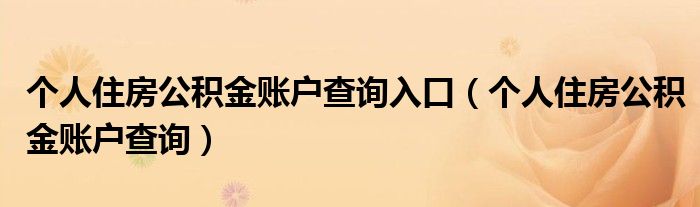 个人住房公积金账户查询入口（个人住房公积金账户查询）