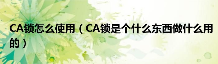 CA锁怎么使用（CA锁是个什么东西做什么用的）