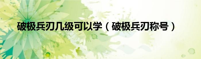 破极兵刃几级可以学（破极兵刃称号）