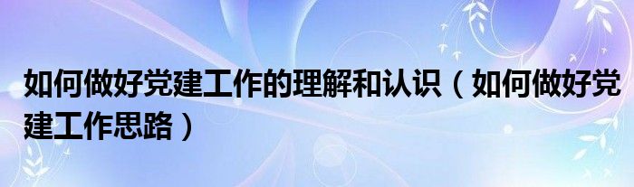 如何做好党建工作的理解和认识（如何做好党建工作思路）