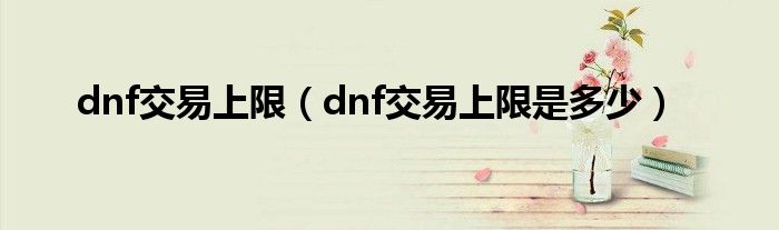 dnf交易上限（dnf交易上限是多少）