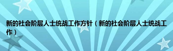 新的社会阶层人士统战工作方针（新的社会阶层人士统战工作）