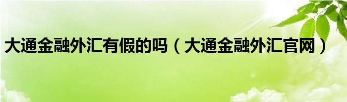 大通金融外汇有假的吗（大通金融外汇官网）