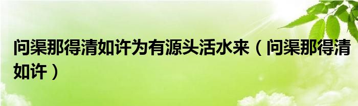 问渠那得清如许为有源头活水来（问渠那得清如许）