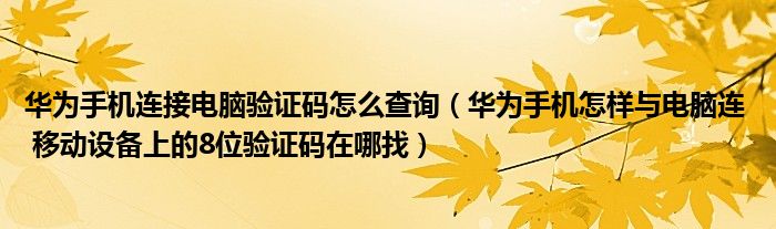 华为手机连接电脑验证码怎么查询（华为手机怎样与电脑连  移动设备上的8位验证码在哪找）