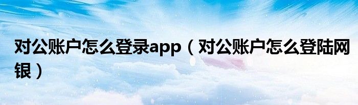 对公账户怎么登录app（对公账户怎么登陆网银）