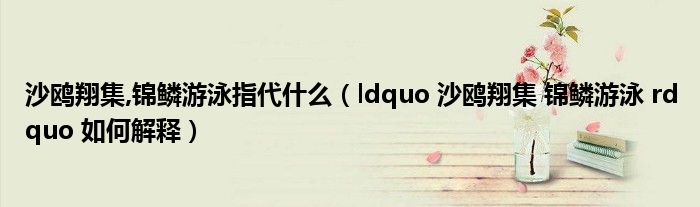 沙鸥翔集,锦鳞游泳指代什么（ldquo 沙鸥翔集 锦鳞游泳 rdquo 如何解释）