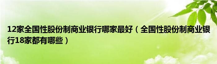 12家全国性股份制商业银行哪家最好（全国性股份制商业银行18家都有哪些）