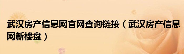 武汉房产信息网官网查询链接（武汉房产信息网新楼盘）