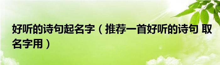 好听的诗句起名字（推荐一首好听的诗句 取名字用）