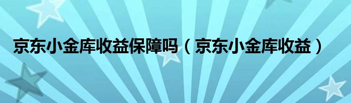 京东小金库收益保障吗（京东小金库收益）