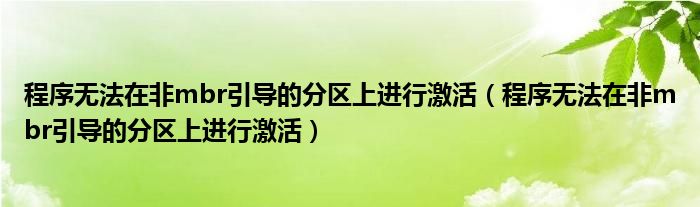 程序无法在非mbr引导的分区上进行激活（程序无法在非mbr引导的分区上进行激活）