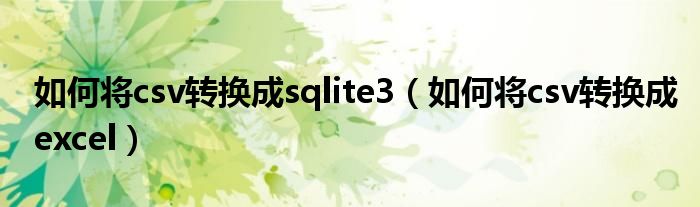 如何将csv转换成sqlite3（如何将csv转换成excel）