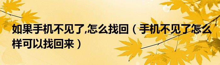 如果手机不见了,怎么找回（手机不见了怎么样可以找回来）