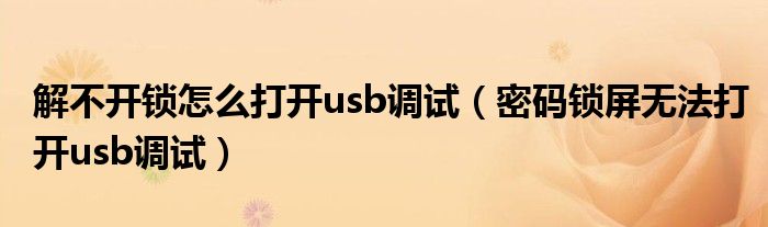 解不开锁怎么打开usb调试（密码锁屏无法打开usb调试）