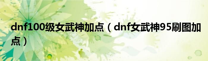 dnf100级女武神加点（dnf女武神95刷图加点）