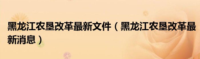 黑龙江农垦改革最新文件（黑龙江农垦改革最新消息）