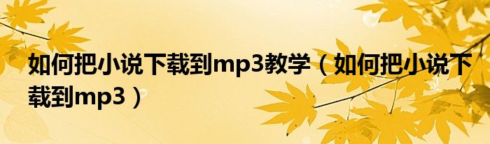 如何把小说下载到mp3教学（如何把小说下载到mp3）