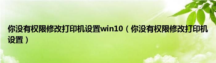 你没有权限修改打印机设置win10（你没有权限修改打印机设置）