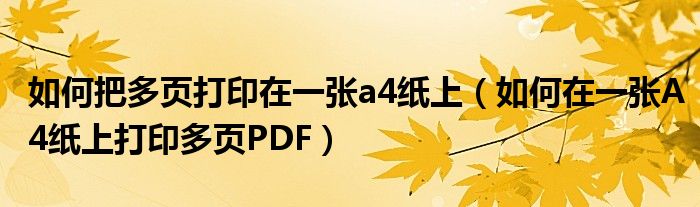 如何把多页打印在一张a4纸上（如何在一张A4纸上打印多页PDF）