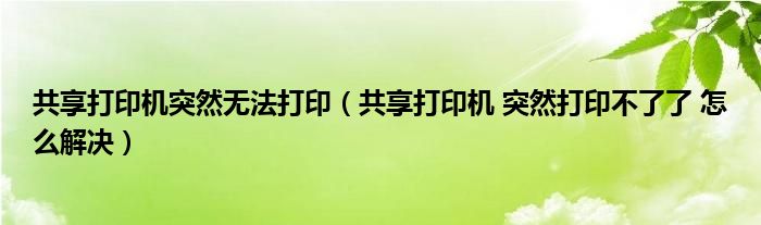 共享打印机突然无法打印（共享打印机 突然打印不了了 怎么解决）