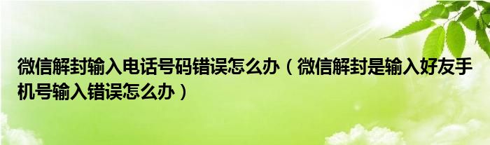 微信解封输入电话号码错误怎么办（微信解封是输入好友手机号输入错误怎么办）