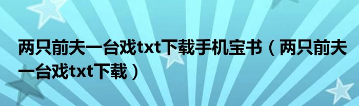 两只前夫一台戏txt下载手机宝书（两只前夫一台戏txt下载）