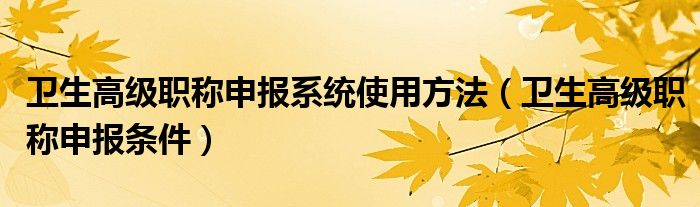 卫生高级职称申报系统使用方法（卫生高级职称申报条件）