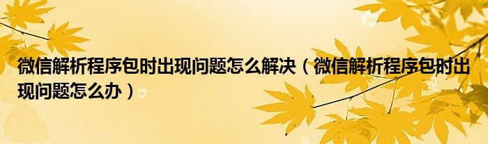 微信解析程序包时出现问题怎么解决（微信解析程序包时出现问题怎么办）