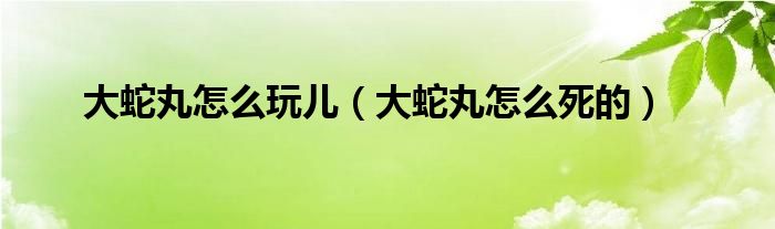 大蛇丸怎么玩儿（大蛇丸怎么死的）